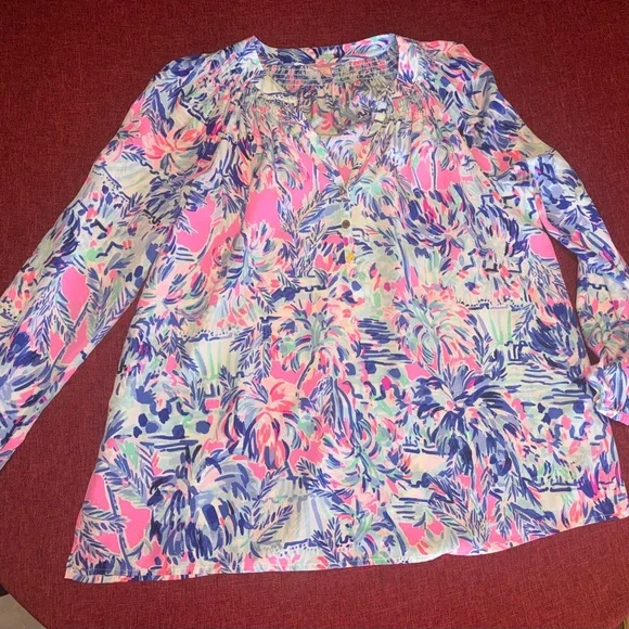 👉🏼LIKE NEW👈🏼 Lilly Pulitzer Silk Elsa Top Size:XL Orig.$188 - Picture 4 of 11